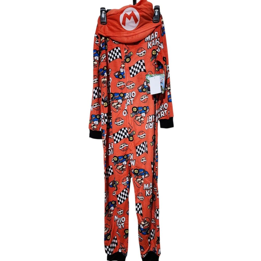 Mario Kart Pajama For Boys Size Small 6/7 Red Hooded Full Zip - Picture 2 of 15